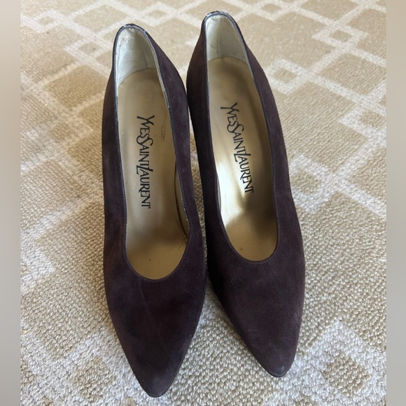 YSL Vintage Brown Suede High Heel Pumps Pointed Toe Designer Shoes Holiday 5.5 - Picture 9 of 10